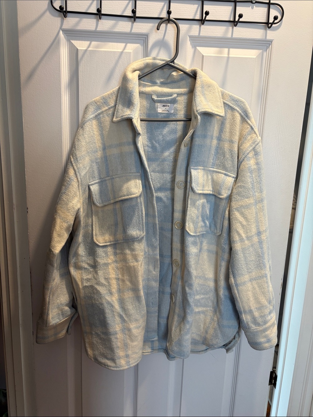Ardene Cream and Light Blue Plaid Utility Shacket